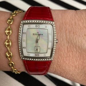 Vintage Skagen Watch red leather band